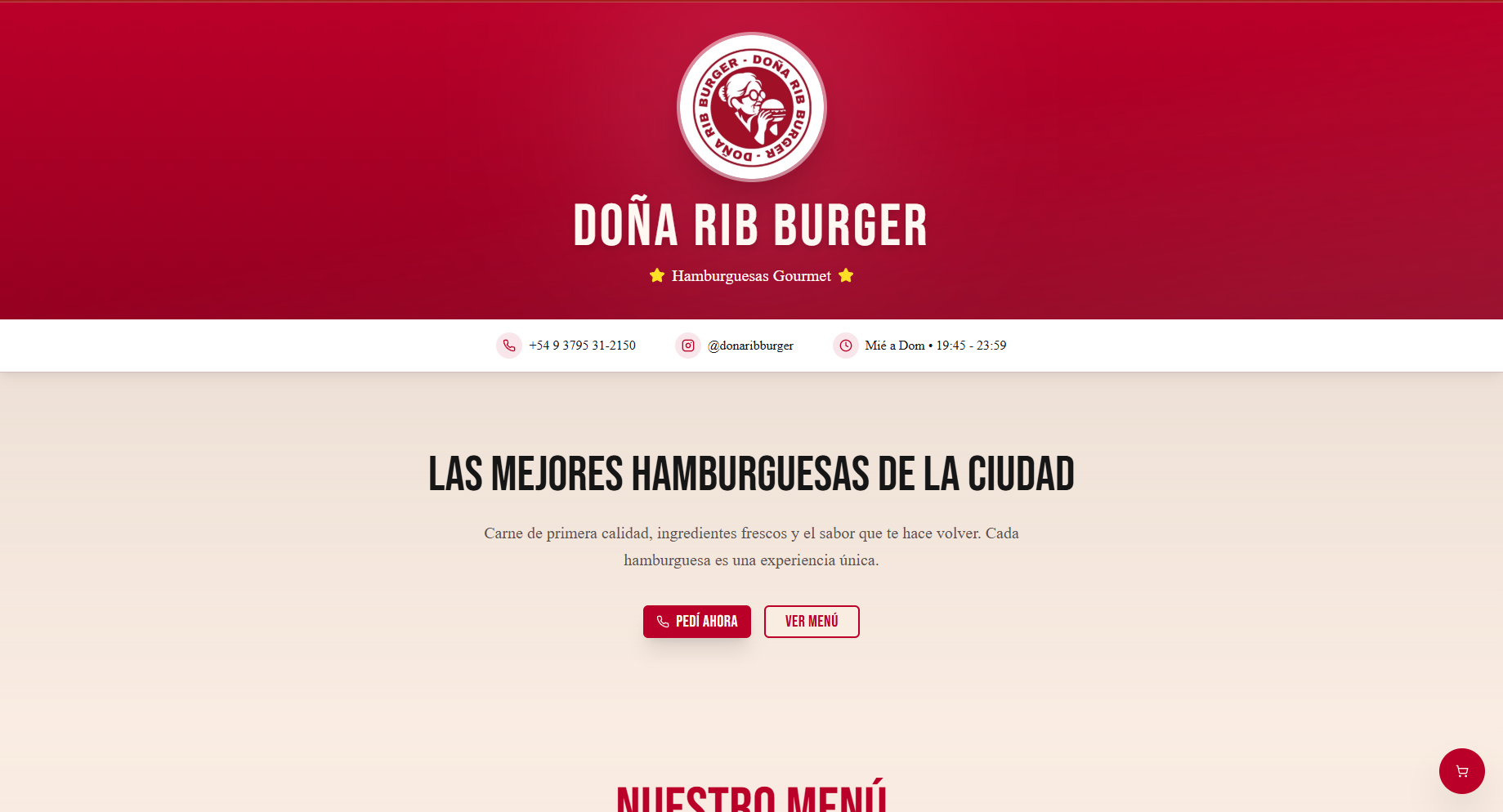 Captura del sistema desarrollado para Doña Rib Burger
