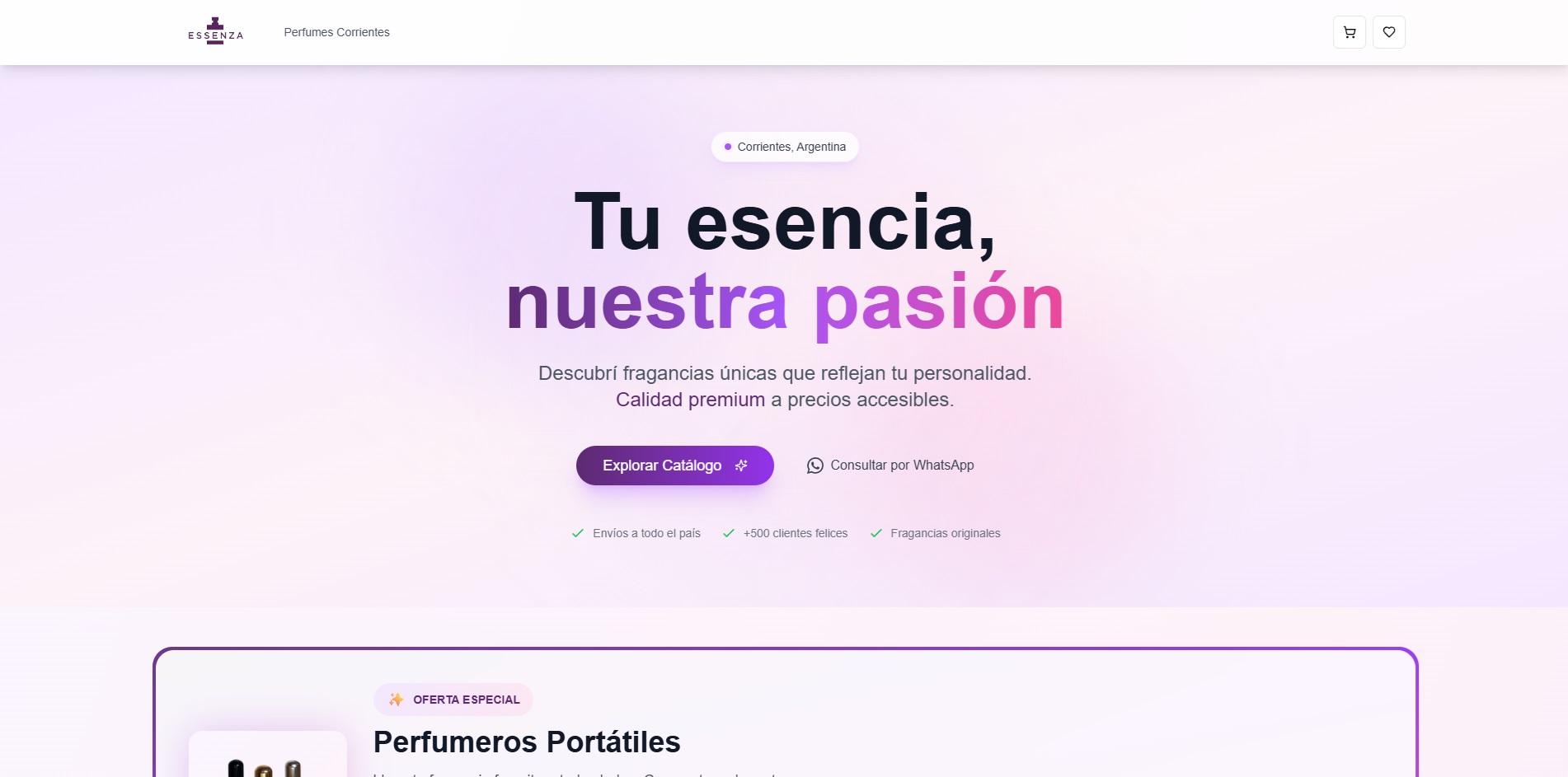 Captura del sistema desarrollado para Essenza Perfumes
