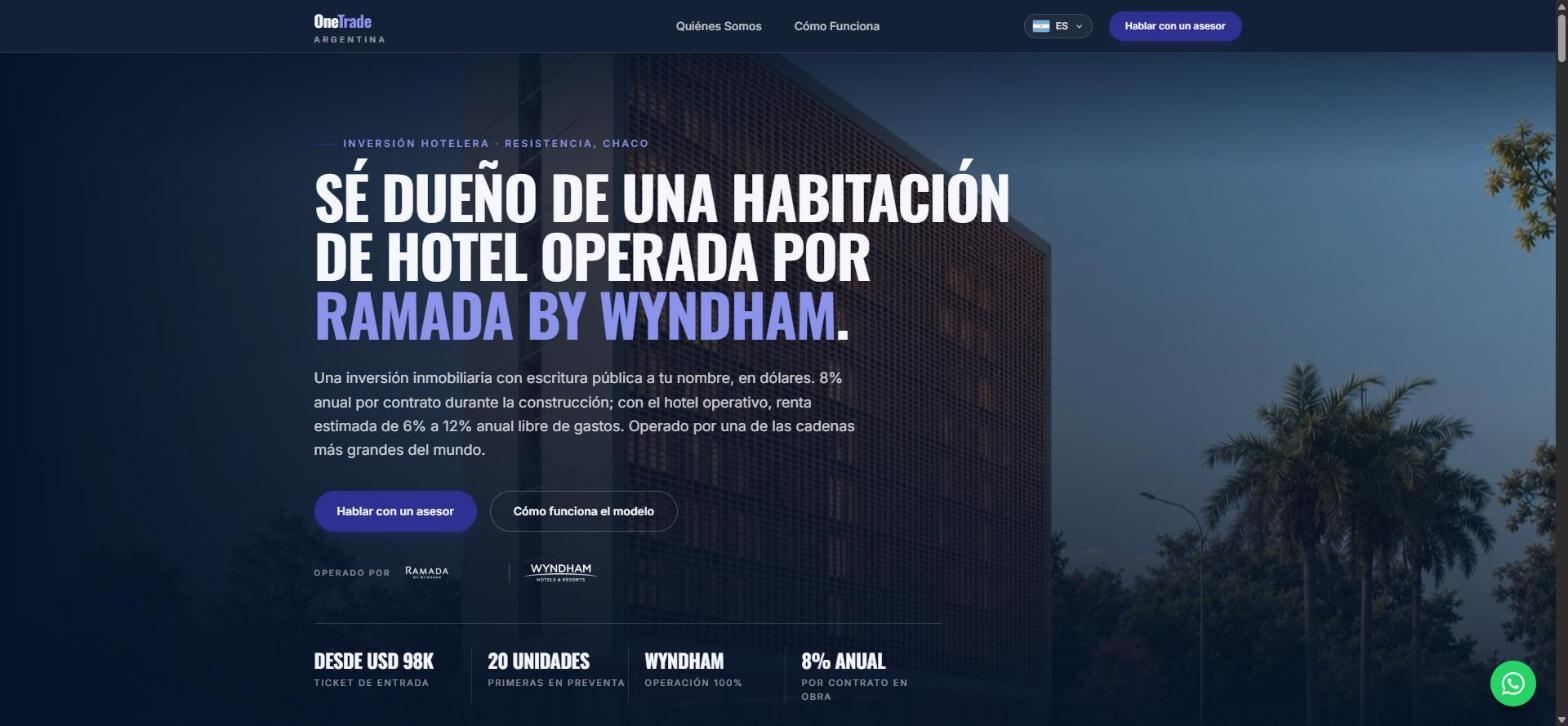 Captura del sistema desarrollado para OneTrade Argentina